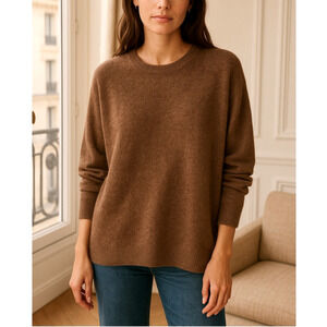 Jenni Kayne S Oversized Marina Pullover Cashmere Wool Crewneck Sweater Brown